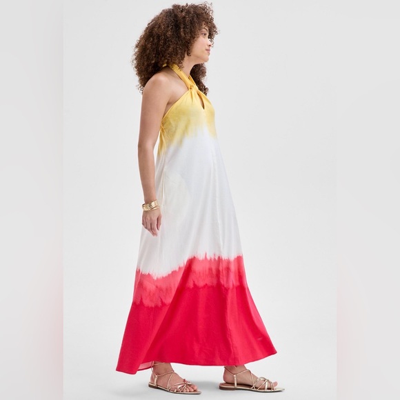 INC International Concepts Yellow White Pink Backless Halter Maxi Dress - Picture 3 of 6
